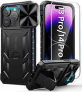 iPhone 14 Pro 13 Pro Phone Case with Camera Cover and Kickstand FNTCASE